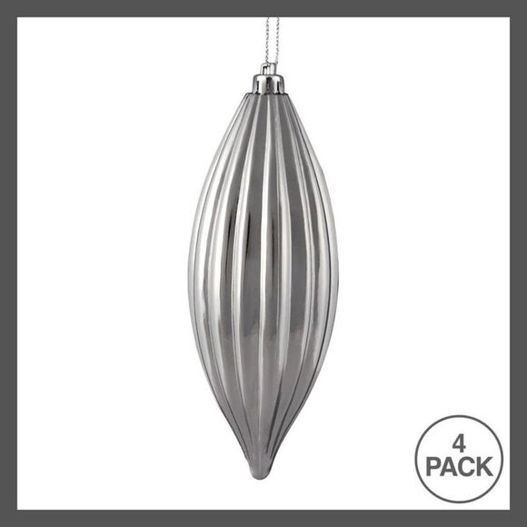 Vickerman -  8" Silver Shiny Line Finial Ornament, Pa Silver - Picture 3 of 4